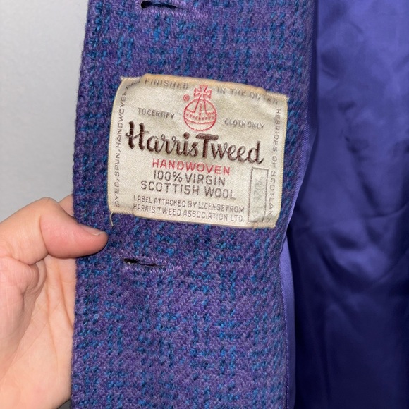 S/M Vtg 60s Harris Tweed Stunning purple Plaid Tweed Scottish Wool Jacket Coat - Picture 7 of 7